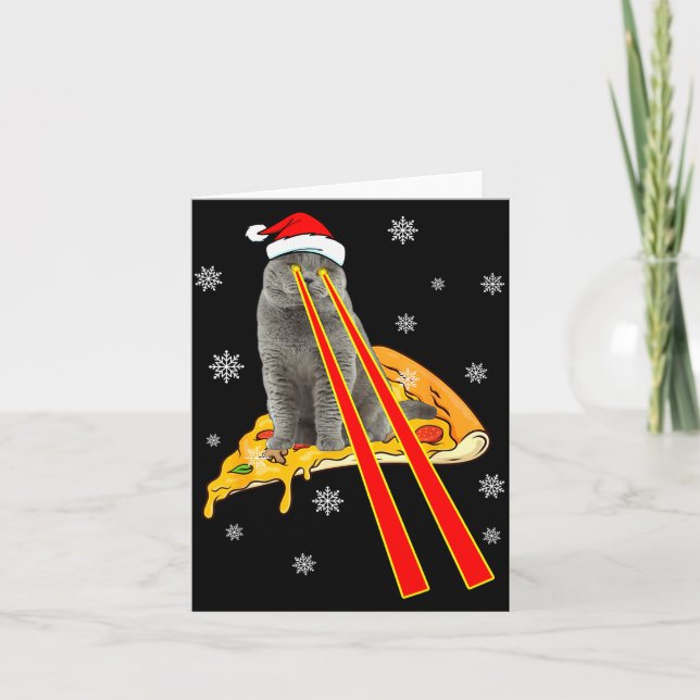 Cat With Laser Eyes Funny Zza Cat Christmas  Card (Front)