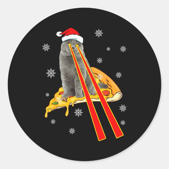 Cat With Laser Eyes Funny Zza Cat Christmas  Classic Round Sticker (Front)