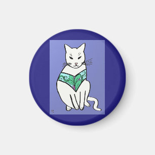 Cat with Leaf Design Magnet