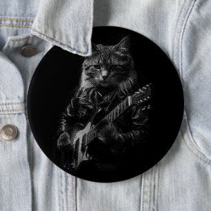 Cat with leather Jacket playing electric guitar  6 Cm Round Badge
