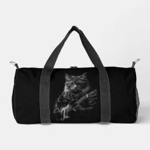 Cat with leather Jacket playing electric guitar Duffle Bag