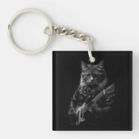 Cat with leather Jacket playing electric guitar 