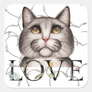Cat with Love in its Eyes Square Sticker