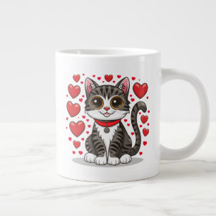 Cat with Love Symbols Clipart-85245 Large Coffee Mug