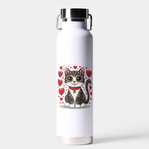 Cat with Love Symbols Clipart-85245 Water Bottle