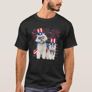 Cat With Maltese Sunglasses American Flag 4th Of J T-Shirt