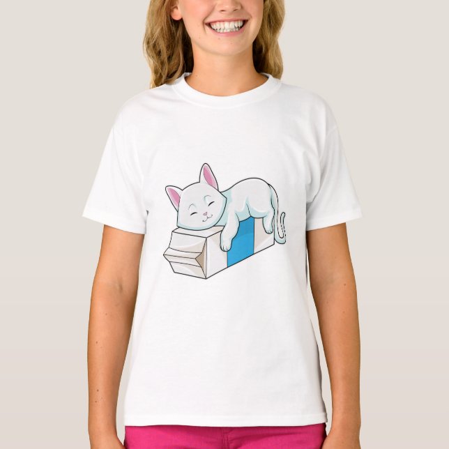 Cat with Milk T-Shirt (Front)