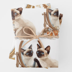 Cat with mirror  wrapping paper sheet