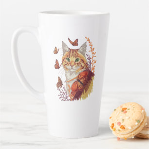 Cat with Monarch Butterflies Latte Mug