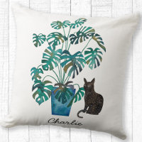 Cat with Monstera Plant Watercolor Personalised