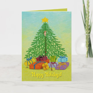 Cat with Mouse and Christmas Holiday Card