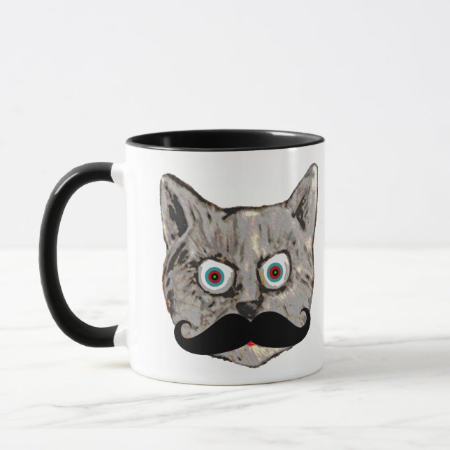 cat with moustache mug (Left)