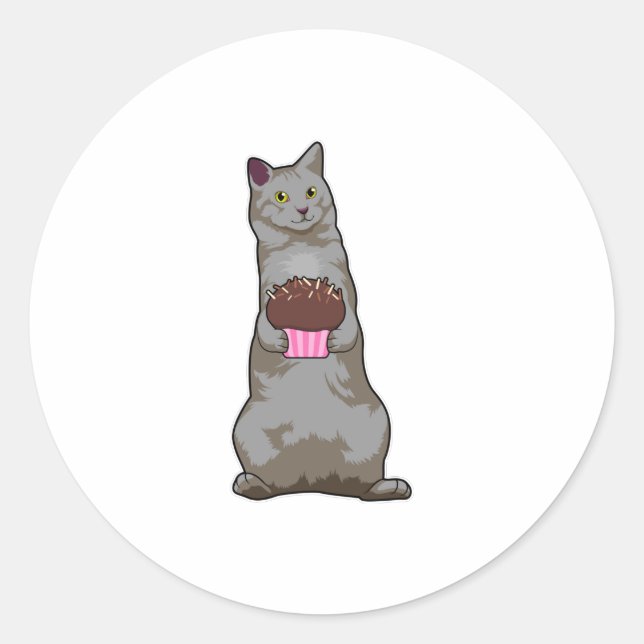 Cat with Muffin Classic Round Sticker (Front)