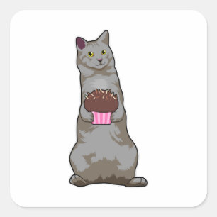 Cat with Muffin Square Sticker