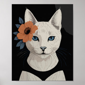 Cat with orange flower poster