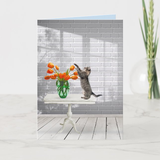 Cat with Orange Tulips Card (Front)