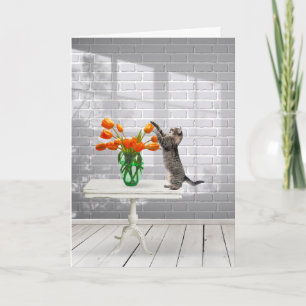 Cat with Orange Tulips Mother's Day Card