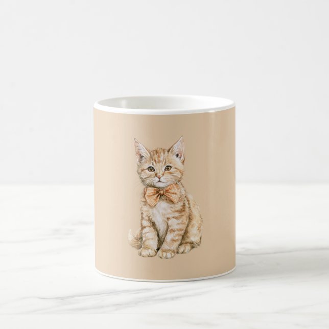 Cat with Peach Bow Tie Coffee Mug (Center)