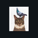 Cat with Pigeon on Head Canvas Print<br><div class="desc">Cat with Pigeon on Head by FabFunky. Features a cat with a feathery friend perched atop its head. | 191384D</div>