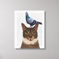 Cat with Pigeon on Head