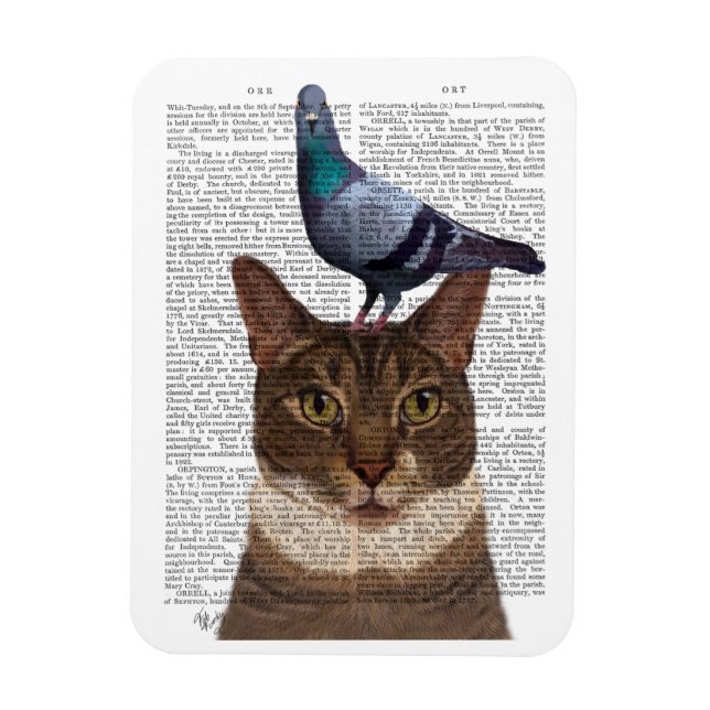 Cat with Pigeon on Head Magnet (Vertical)