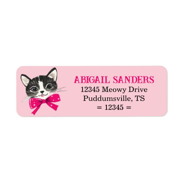 Cat with pink bow return address label (Front)