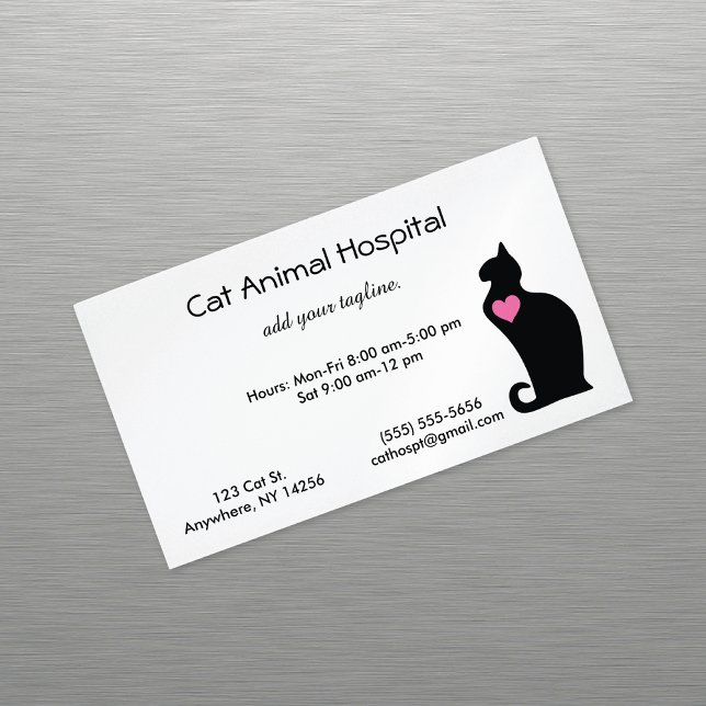 Cat with Pink Heart Animal Clinic Magnetic Business Card (Creator Uploaded)