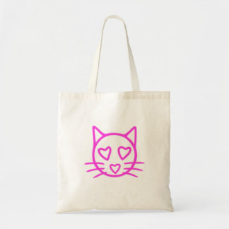 Cat with pink hearts tote bag