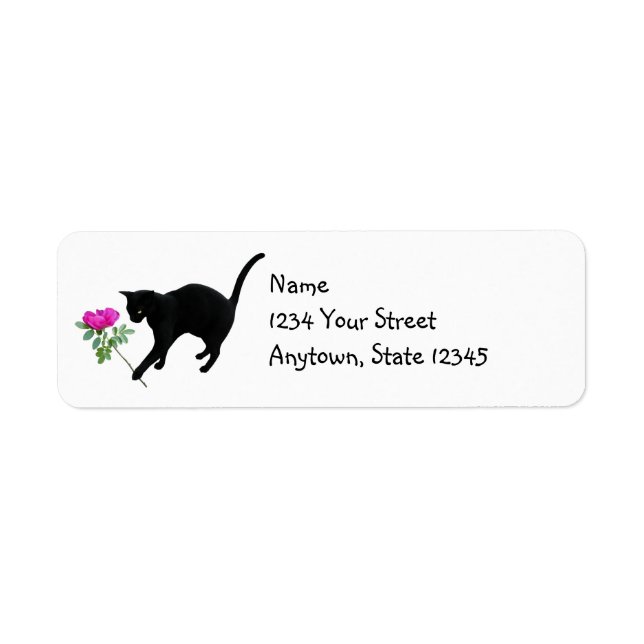 Cat with Pink Rose Return Address Labels (Front)