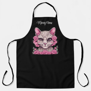 Cat with Pink Roses Personalized Custom  Apron