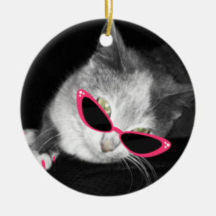 Cat With Pink Sunglasses & Claws Ornament