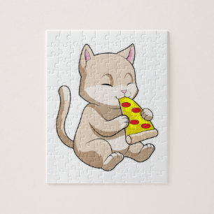 Cat with Pizza Jigsaw Puzzle