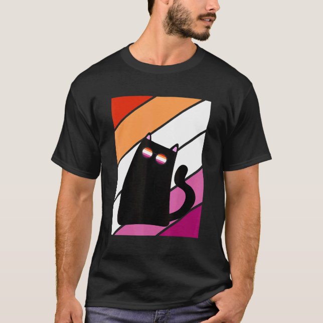 Cat With Pride Lesbian Flag LGBTQ Proud Ally Pride T-Shirt (Front)