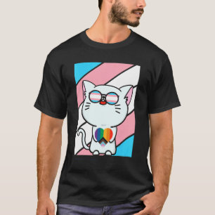 Cat With Pride Transgender Heart Flag Lgbtq Proud T-Shirt