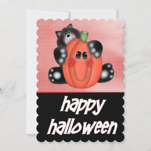 Cat with Pumpkin Kid's Halloween Party Invite