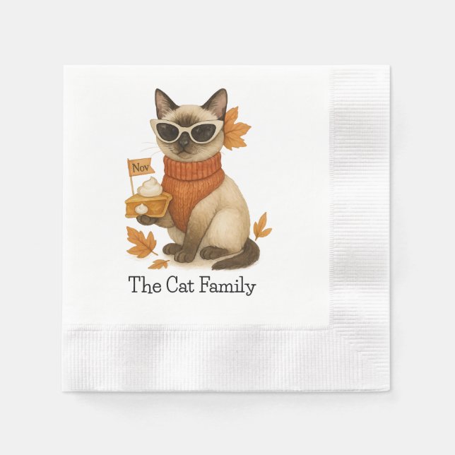 Cat with Pumpkin Pie for Thanksgiving Party  Napkin (Front)