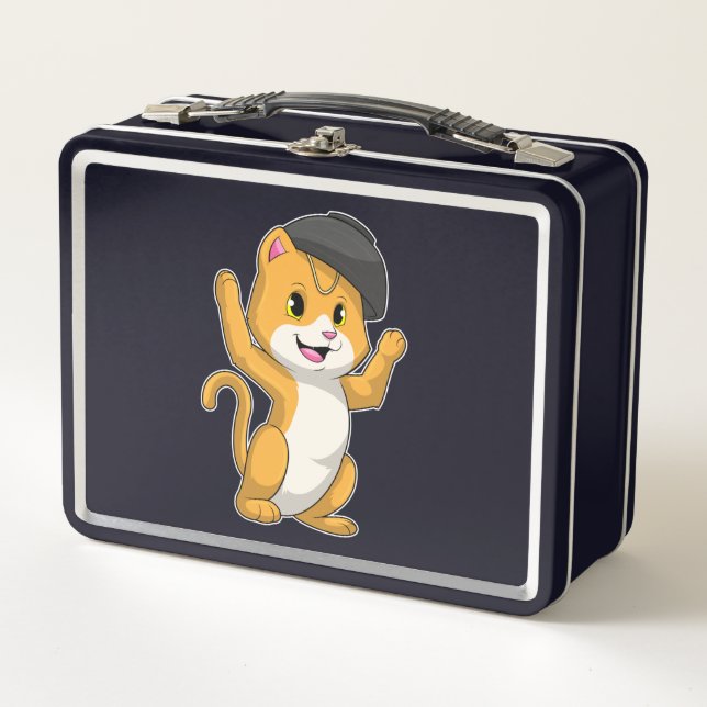 Cat with Ramen Bowl Metal Lunch Box (Front)