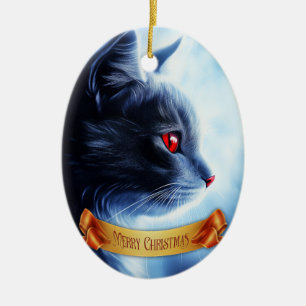 Cat with Red Eyes Ceramic Tree Decoration