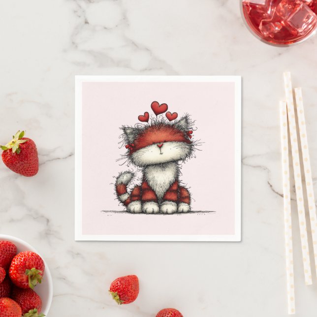Cat with Red Hearts Cute and Fun Napkin (Insitu)