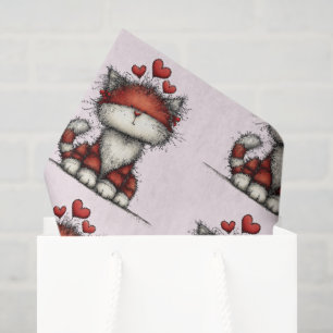 Cat with Red Hearts Cute and Fun Pattern Tissue Paper