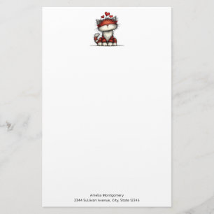Cat with Red Hearts Cute and Fun Stationery