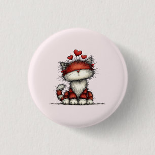 Cat with Red Love Hearts Cute and Funny 3 Cm Round Badge