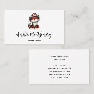 Cat with Red Love Hearts Cute and Funny Business Card