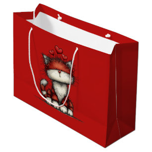 Cat with Red Love Hearts Cute and Funny Large Gift Bag