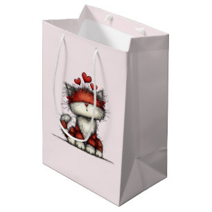 Cat with Red Love Hearts Cute and Funny Medium Gift Bag