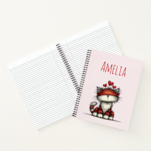 Cat with Red Love Hearts Cute and Funny Notebook