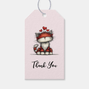 Cat with Red Love Hearts Cute and Funny Thank You Gift Tags