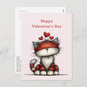 Cat with Red Love Hearts Cute Fun Valentine's Day Holiday Postcard