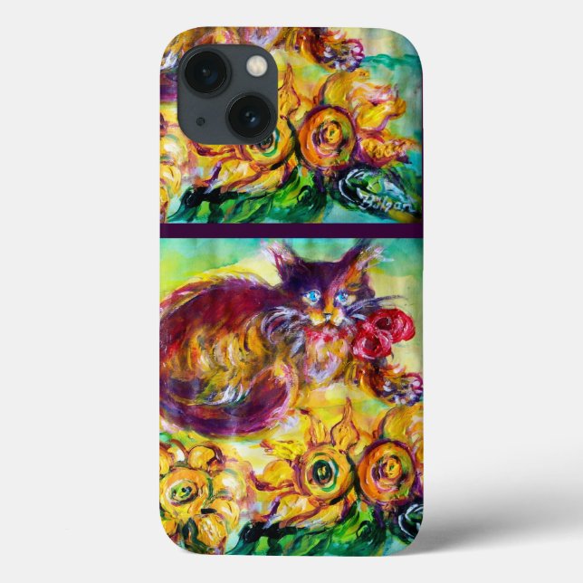 CAT WITH RED RIBBON AND SUNFLOWERS Case-Mate iPhone CASE (Back)