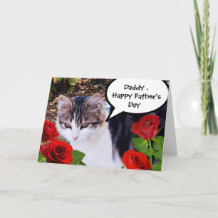 CAT WITH RED ROSES,FATHER'S DAY CARD